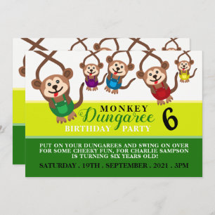 Monkey Dungaree, Kid's Birthday Party Invitation