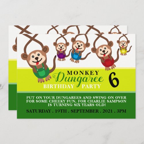 Monkey Dungaree Kids Birthday Party Invitation