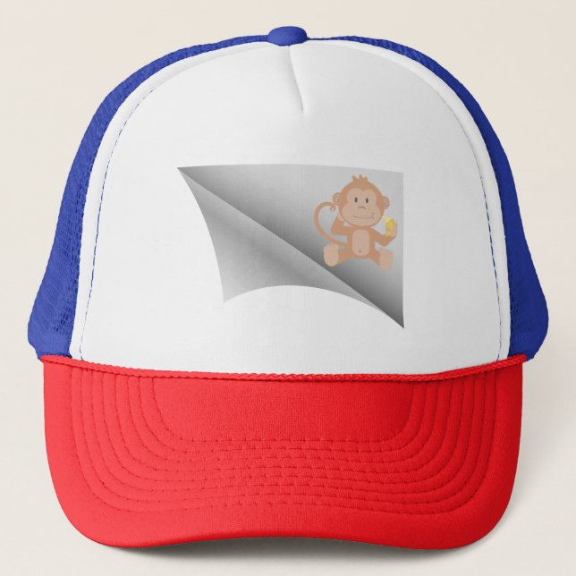 monkey eat banana under the patch trucker hat (Front)