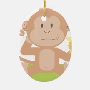 Monkey Eating Banana Ceramic Ornament