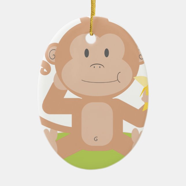 Monkey Eating Banana Ceramic Ornament (Front)