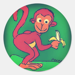 Monkey Eating Banana Classic Round Sticker