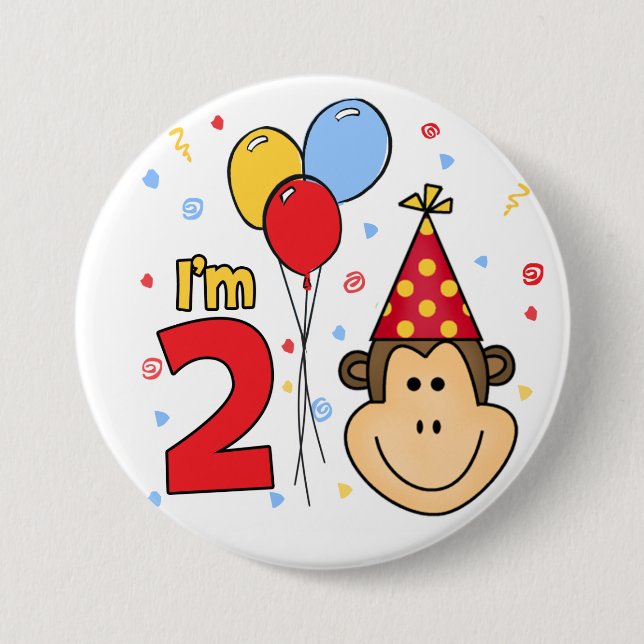 Monkey Face  2nd Birthday Pinback Button (Front)