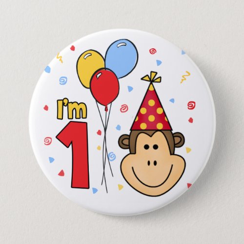 Monkey Face First Birthday Pinback Button