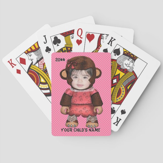 Monkey Face - Girl (Personalized Playing Cards) Poker Cards (Back)
