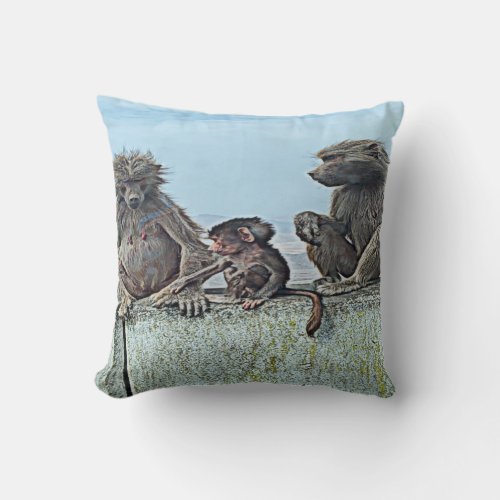 Monkey family always together throw pillow