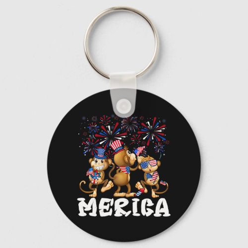 Monkey Fireworks Sunglasses Hat Merica Funny 4th O Keychain