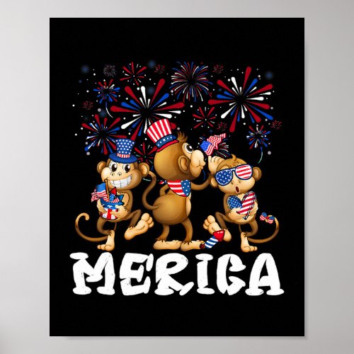 Monkey Fireworks Sunglasses Hat Merica Funny 4th O Poster