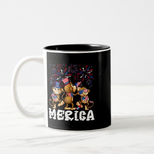 Monkey Fireworks Sunglasses Hat Merica Funny 4th O Two_Tone Coffee Mug