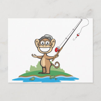 Monkey Fishing Postcard