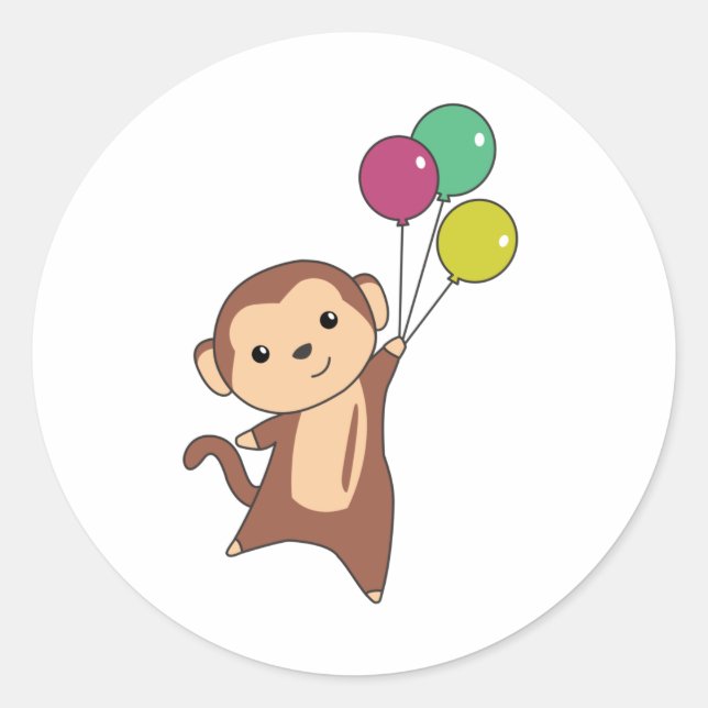 Monkey Flies Up With Balloons Upstairs Sweet Classic Round Sticker (Front)