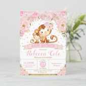 Monkey Floral Baby Shower Invitation Girl (Standing Front)