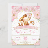 Monkey Floral Baby Shower Invitation Girl (Front)