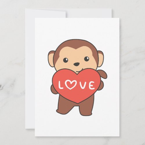 Monkey For Valentines Day Cute Animals Heart Holi Holiday Card