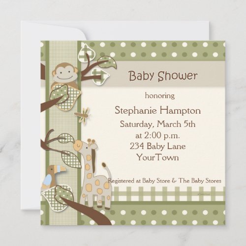 Monkey &amp; Friends Baby Shower Invitation