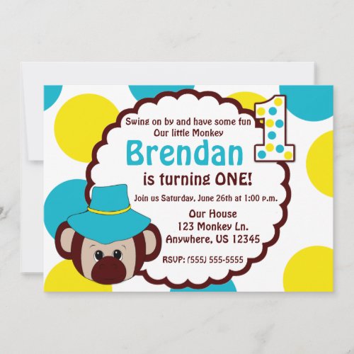 Monkey Fun Boys First Birthday Invitation