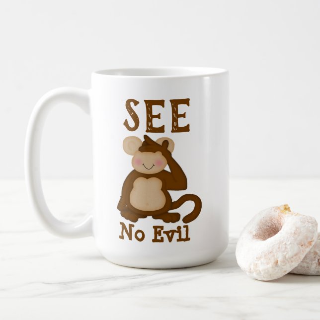 Monkey Funny See No Evil Coffee Mug (With Donut)
