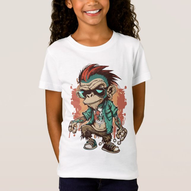 Monkey Gangster Cartoon Girls' Fine Jersey T-Shirt (Front)