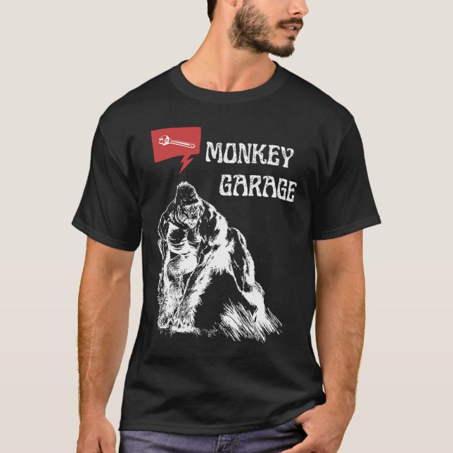Monkey Garage Gas Station Wrench Tool T-Shirt (Front)