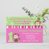 Monkey Girl 1st Birthday Invitation 5x7 Card (Standing Front)
