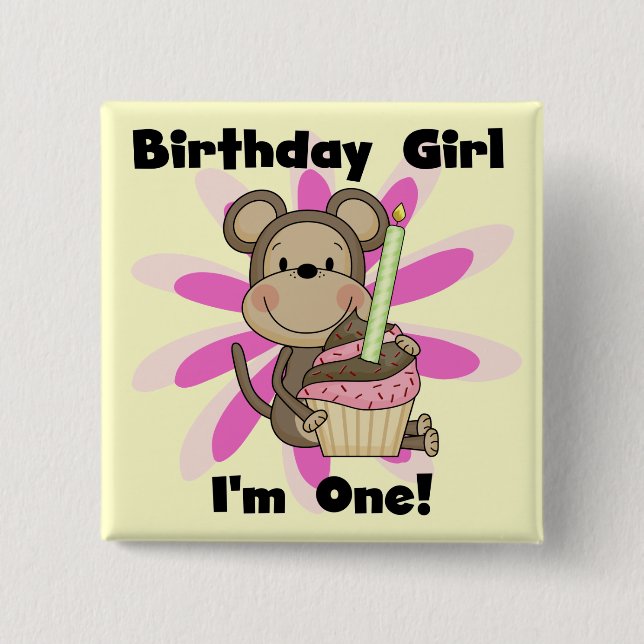 Monkey Girl 1st Birthday Tshirts and Gifts Button (Front)