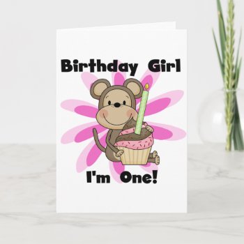 Monkey Girl 1st Birthday Tshirts And Gifts Card by kids_birthdays at Zazzle