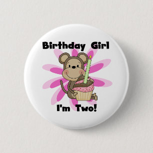 Monkey Girl 2nd Birthday Tshirts and Gifts Button