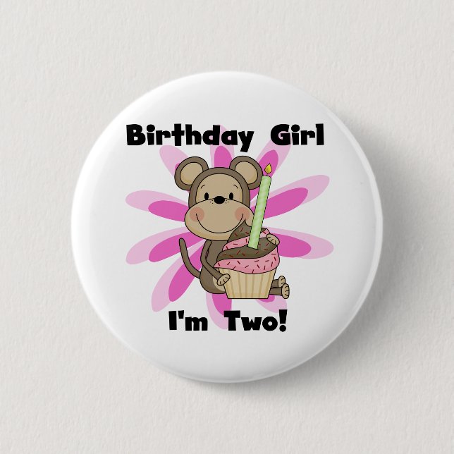 Monkey Girl 2nd Birthday Tshirts and Gifts Button (Front)