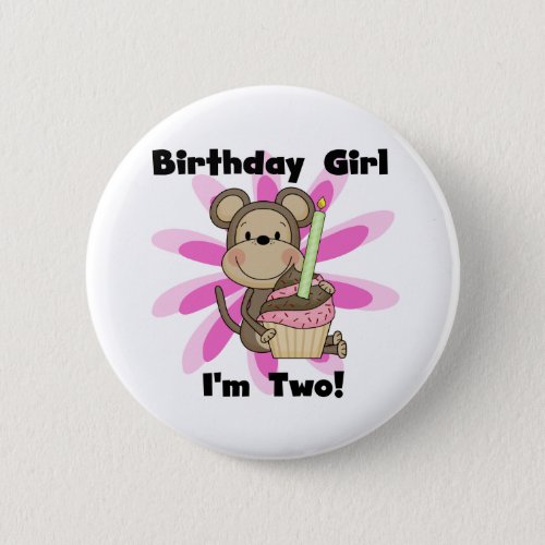 Monkey Girl 2nd Birthday Tshirts and Gifts Button