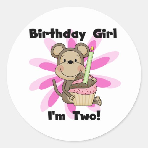 Monkey Girl 2nd Birthday Tshirts and Gifts Classic Round Sticker