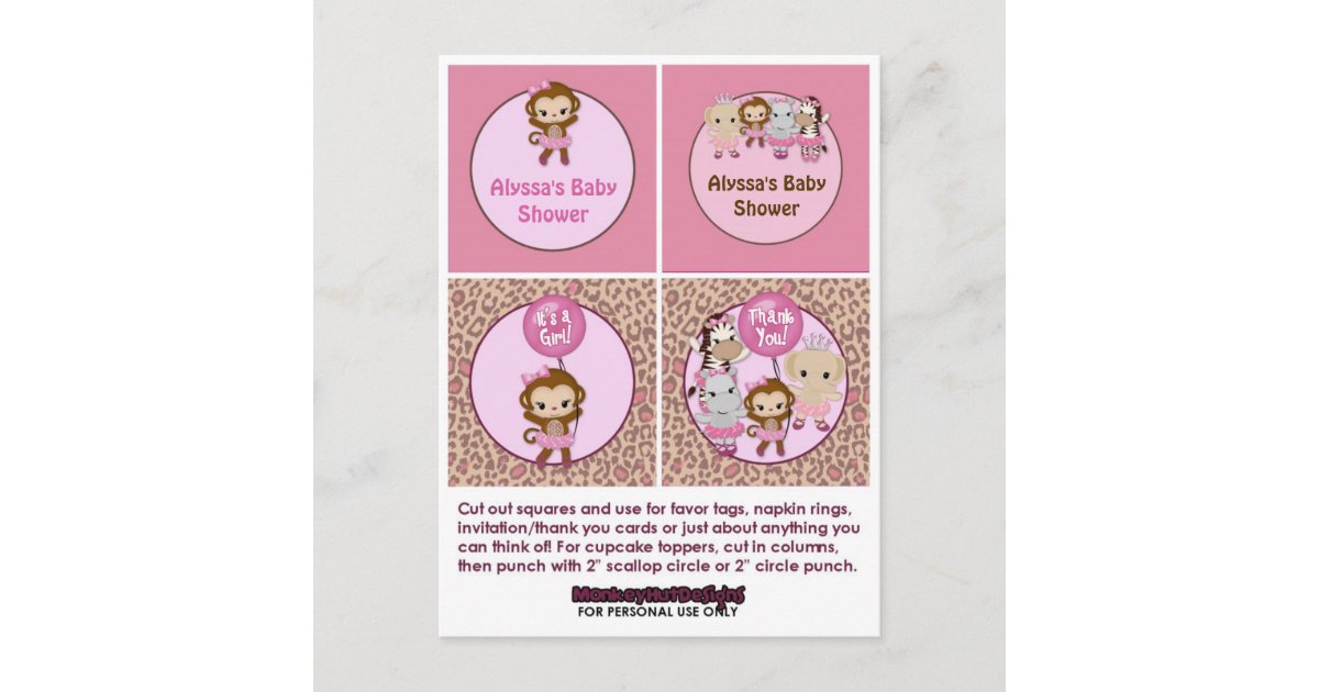 Monkey Girl Baby Shower Cupcake Topper Tu Tu Cute Invitation