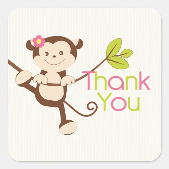 Monkey Girl Baby Shower Thank You Square Sticker (Front)