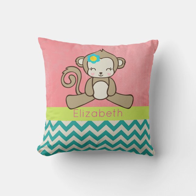 Monkey Girl Cartoon Cute And Kawaii Personalized Throw Pillow (Front)