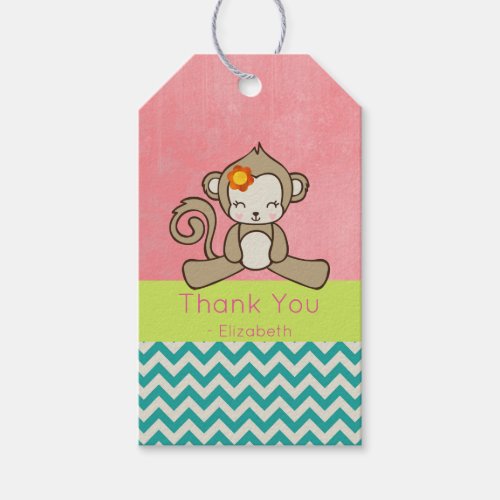 Monkey Girl Cartoon Kawaii And Cute Thank You Gift Tags