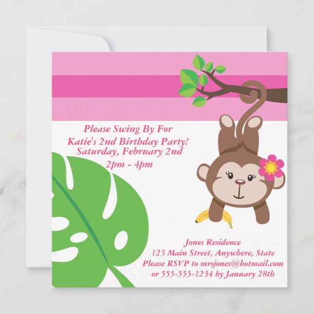 Monkey Girl (Leaf) Birthday Party Invitation (Front)