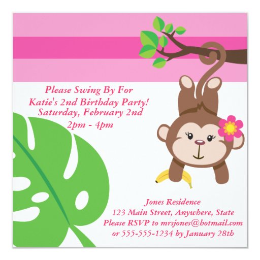 Monkey Girl Birthday Invitations 10