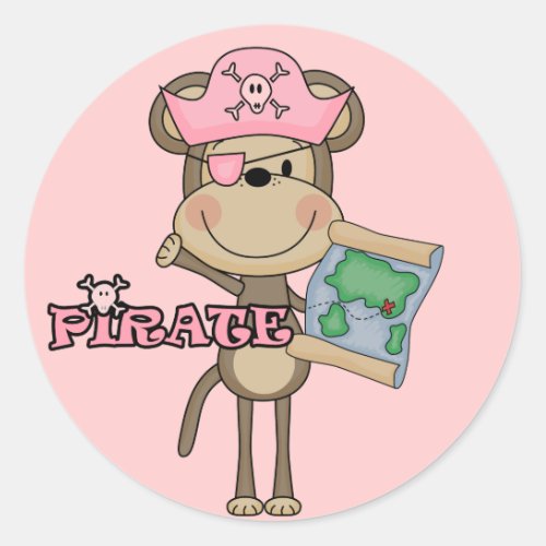 Monkey Girl Pirate Tshirts and Gifts Classic Round Sticker
