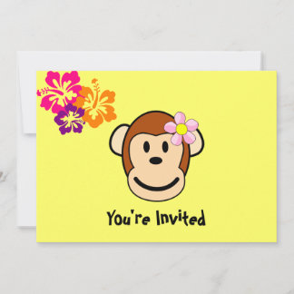 Monkey Girl Tropical Flowers Invitation