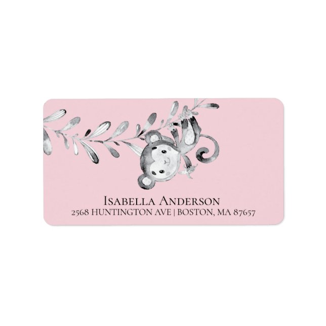 Monkey Girls Baby Shower Address Label (Front)