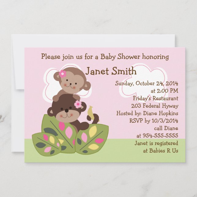 Monkey Girls Sisters Baby Shower Invitation (Front)