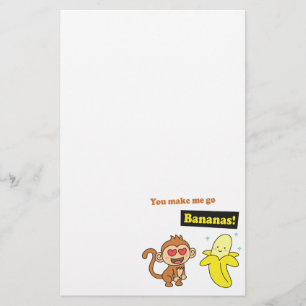 Monkey go Bananas, Cute Love Humor Stationery
