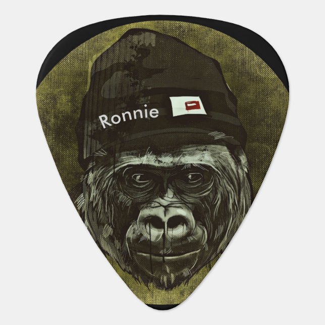 Monkey Gorilla Hat Cool Name Guitar Pick Monogram (Front)