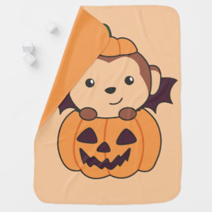 Monkey Halloween Pumpkin Bat Costume Baby Blanket