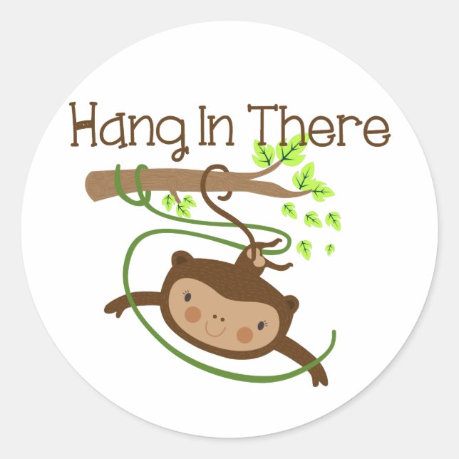 Monkey Hang in There Classic Round Sticker (Front)