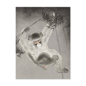 Monkey Hanging from Bamboo Branch by Ohara Koson Postcard