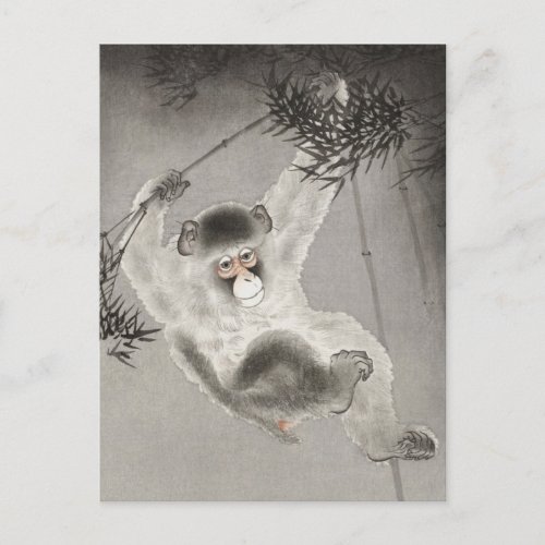 Monkey Hanging from Bamboo Branch by Ohara Koson Postcard