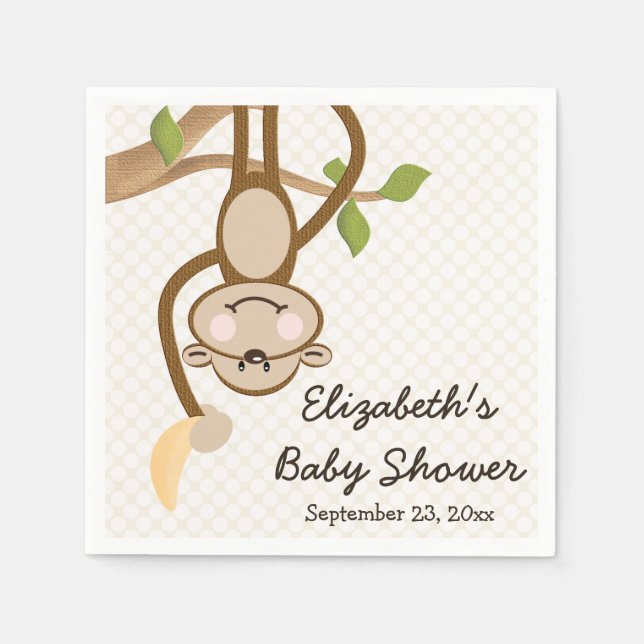 Monkey Hanging From Tree with Banana Baby Shower Paper Napkins (Front)