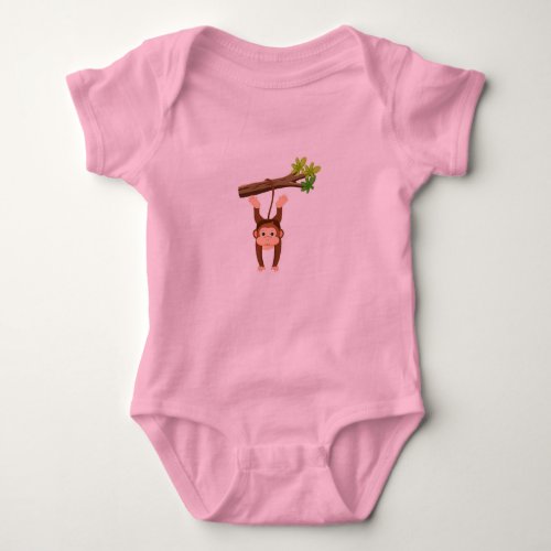 monkey hanging green tree baby bodysuit