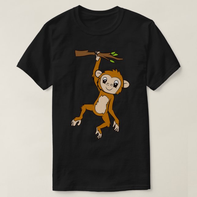 Monkey Hanging On Branch Ape Kids Cute Monkey Pull T-Shirt (Design Front)