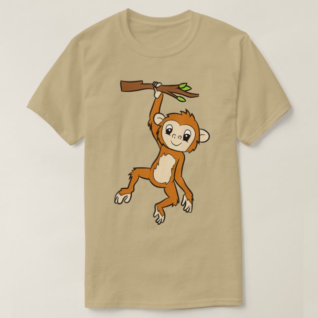 Monkey Hanging On Branch Ape Monkey  T-Shirt (Design Front)